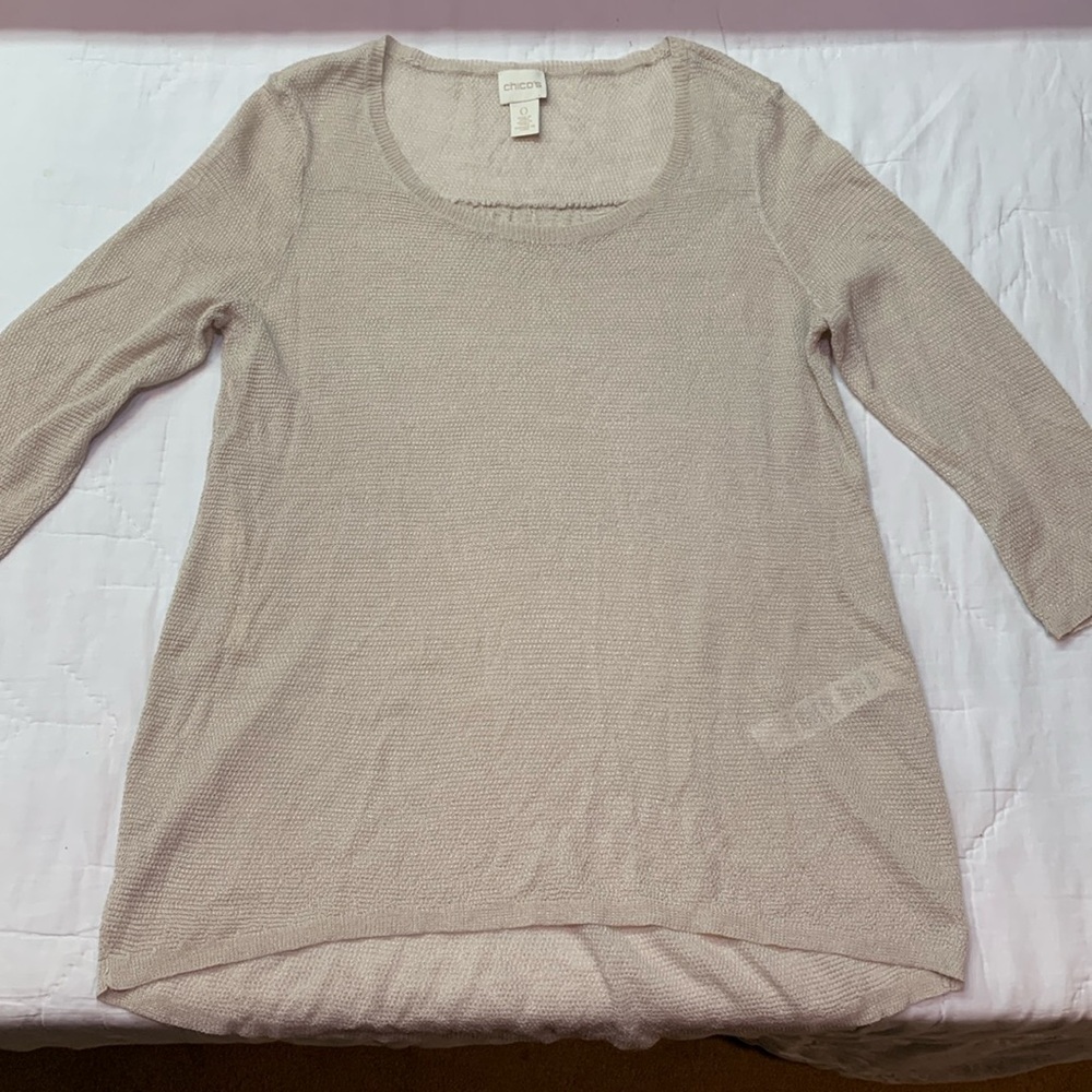 Chico's Lightweight 3/4 Sleeve Scoop Neck Sweater Metallic Accent Stitching (S)